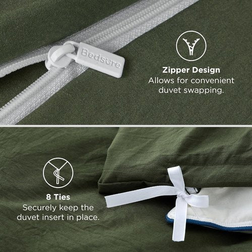 Bedsure Olive Green Duvet Cover Set - Extra Soft Prewashed Cotton-Like Polyester, Queen Size 90x90 Inches, Includes 2 Pillow Shams