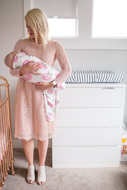 Copper Pearl Large Premium Knit Baby Swaddle Receiving Blanket Floral Grace