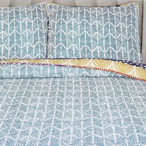 Lush Decor Bohemian Stripe Reversible Cotton Quilt Set, 3 Piece Set, Full/ Queen, Fuchsia & Orange -Striped Bedding Set - Purple Quilts Queen Size - Boho Decor