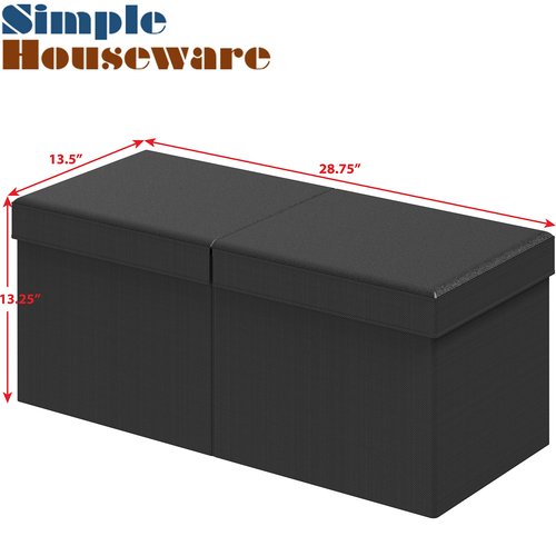Simple Houseware Foldable Faux Leather Storage Ottoman Bench, Black