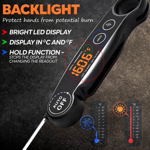 1 Second Instant Read Food Thermometer Rechargeable Meat Thermometer Digital Kitchen Thermometer for Cooking, Grill Thermometer, BBQ Thermometer Waterproof