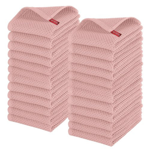 Elegant Comfort 100% Turkish Cotton 24-Pack Waffle Premium Kitchen Towels - Quick Drying and Super Absorbent Kitchen Dishcloth Towels, Ultra Soft Multi-Purpose Cleaning Towels, 16 x 25, Dusty Rose