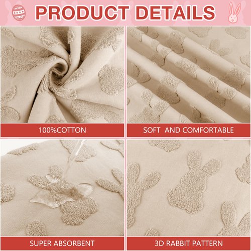 HUFAND 2 Pcs Easter Hand Towels for Bathroom Cotton Happy Easter Bunny Jacquard Decorative Kitchen Dish Towels Set Soft Absorbent Holiday Bath Towel for Spring Home Decor Gift, 13.7 x 29.5 Inch