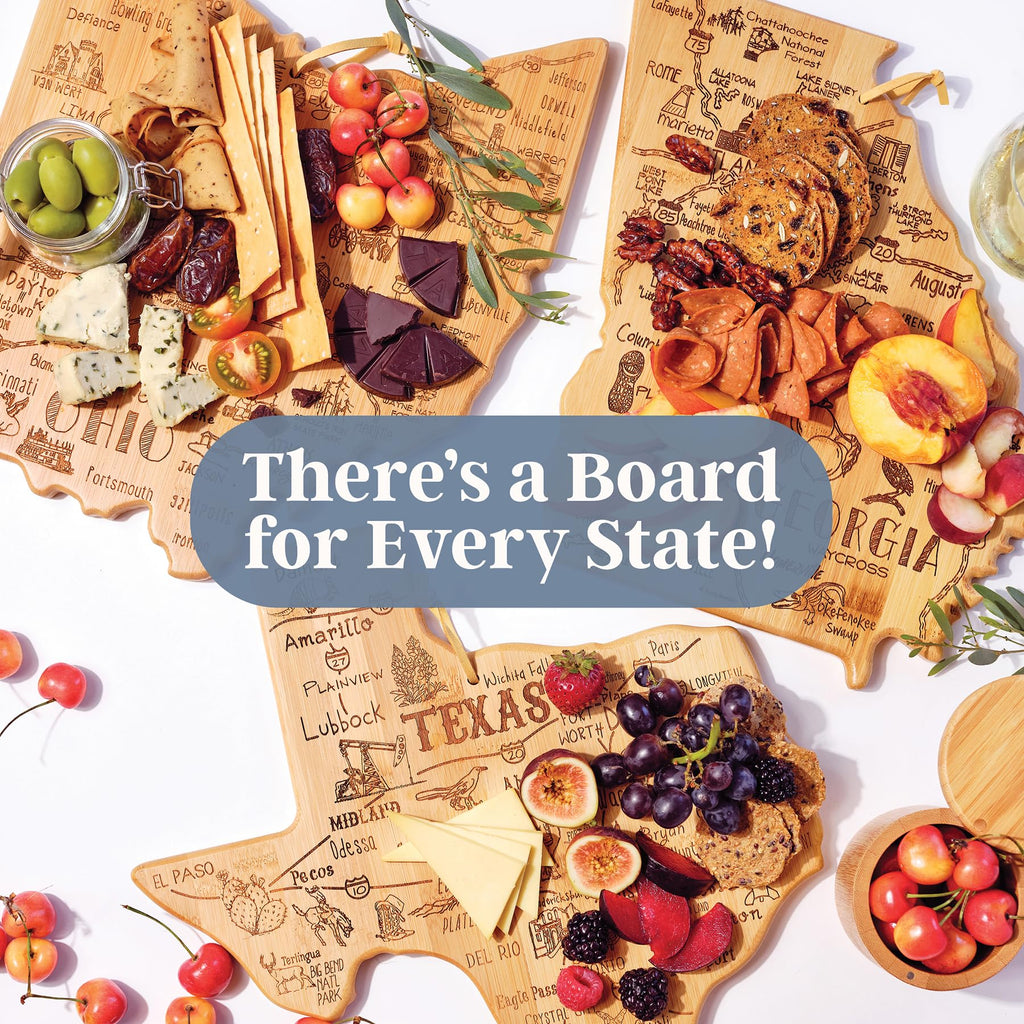 Totally Bamboo Destination West Virginia Shaped Cutting Board – Bamboo Charcuterie and Serving Board with Hang Tie for Wall Display