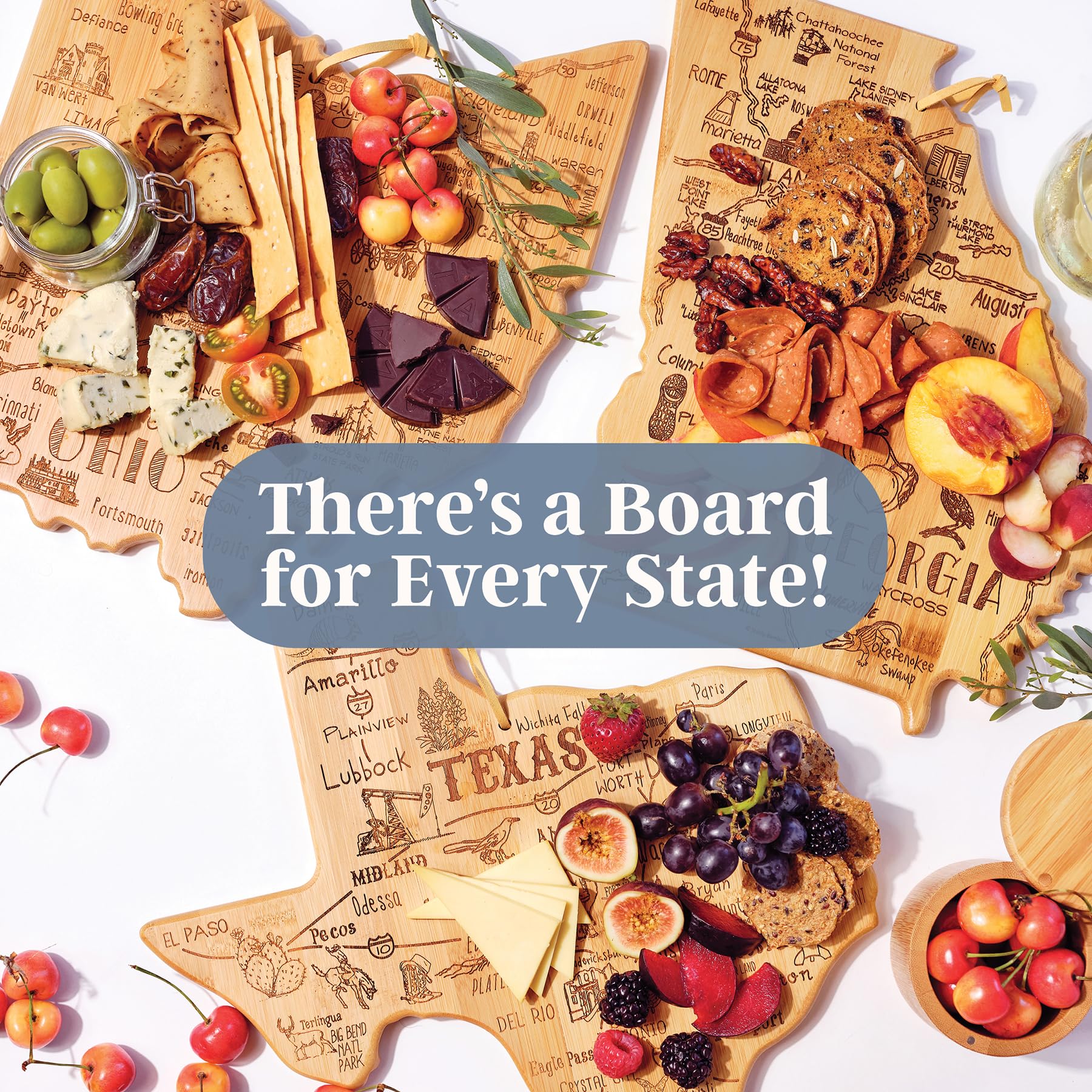 Totally Bamboo Destination West Virginia Shaped Cutting Board – Bamboo Charcuterie and Serving Board with Hang Tie for Wall Display