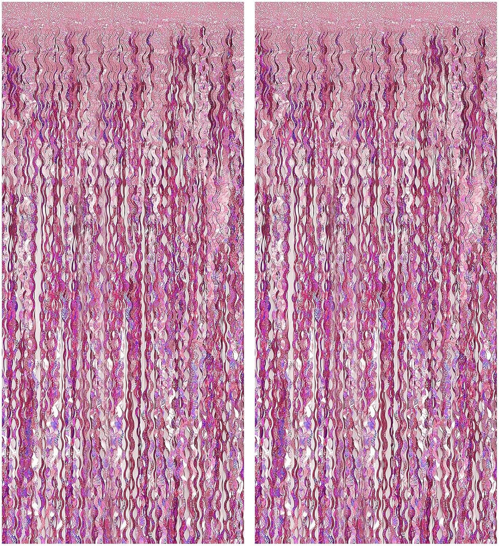 Skiennix Pink Streamers Fringe Backdrop - Metallic Tinsel Curtains for Party & Photo Booth Decor