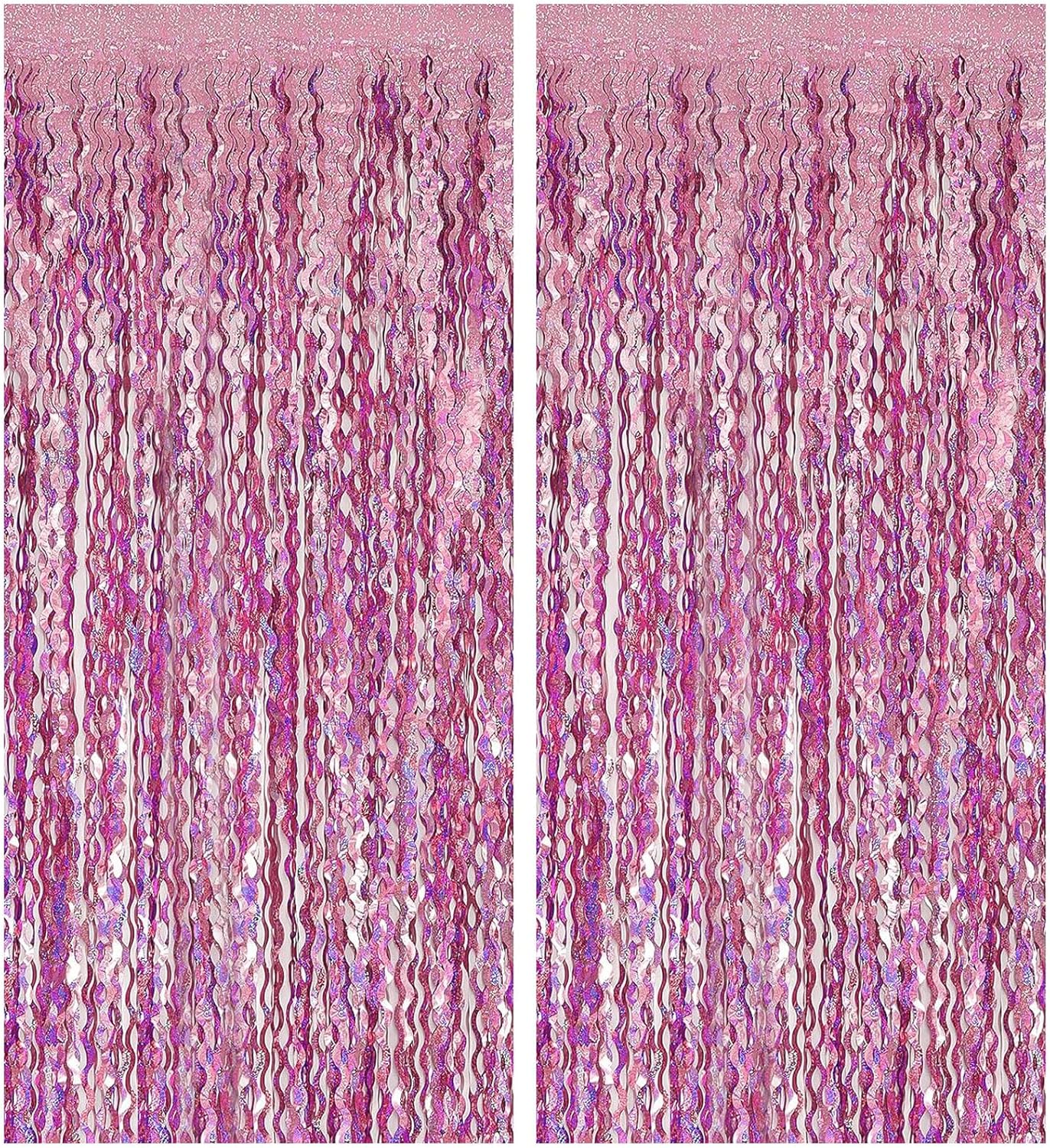 Skiennix Pink Streamers Fringe Backdrop - Metallic Tinsel Curtains for Party & Photo Booth Decor