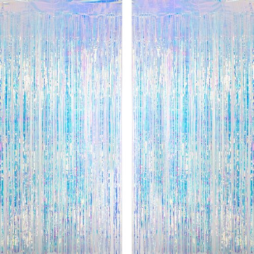 MALANKU Iridescent Streamers - Fringe Tinsel Backdrop Curtain for Mermaid Birthday Parties | 2 Packs, 3.3ft x 6.5ft