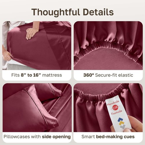 California Design Den Queen Size Bed Sheet Set - 100% Soft Cotton, 400 Thread Count, Silky Smooth Sateen - Burgundy Red