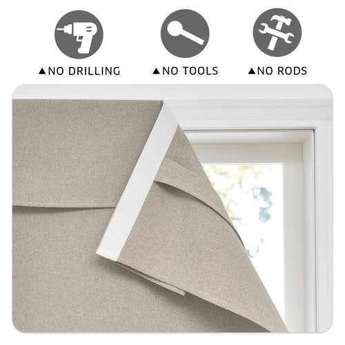 RYB HOME 100% Blackout Linen Door Window Curtains for French Door, Tricia Room Darkening Adhesive Privacy Assured Thermal Insulated Blinds for Kitchen Glass Window, W 26 x L 40, 1 Panel, Sand