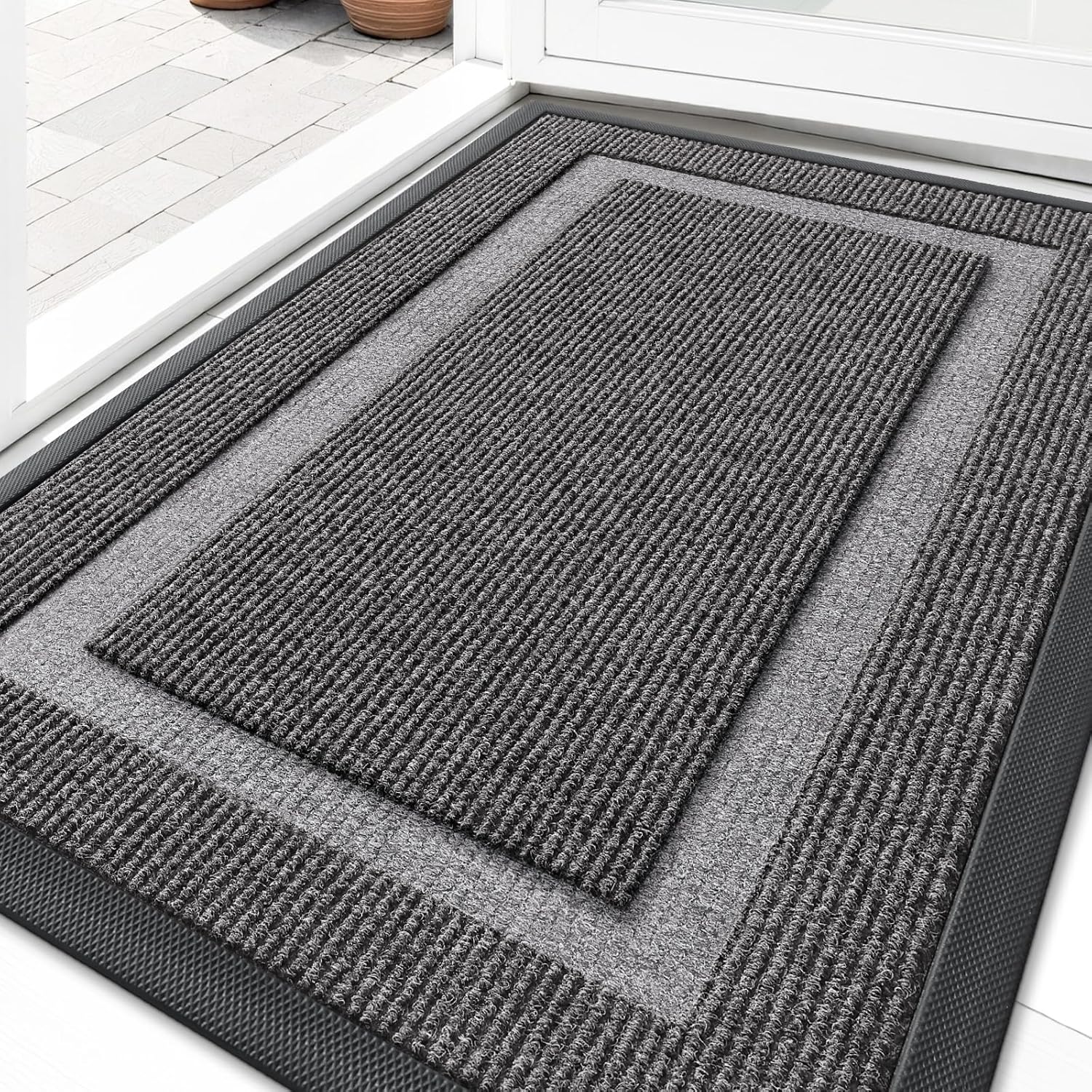 OLANLY Indoor Outdoor Front Door Mat - Waterproof All-Season Doormat, Easy Clean, 29.5x17, Dark Grey