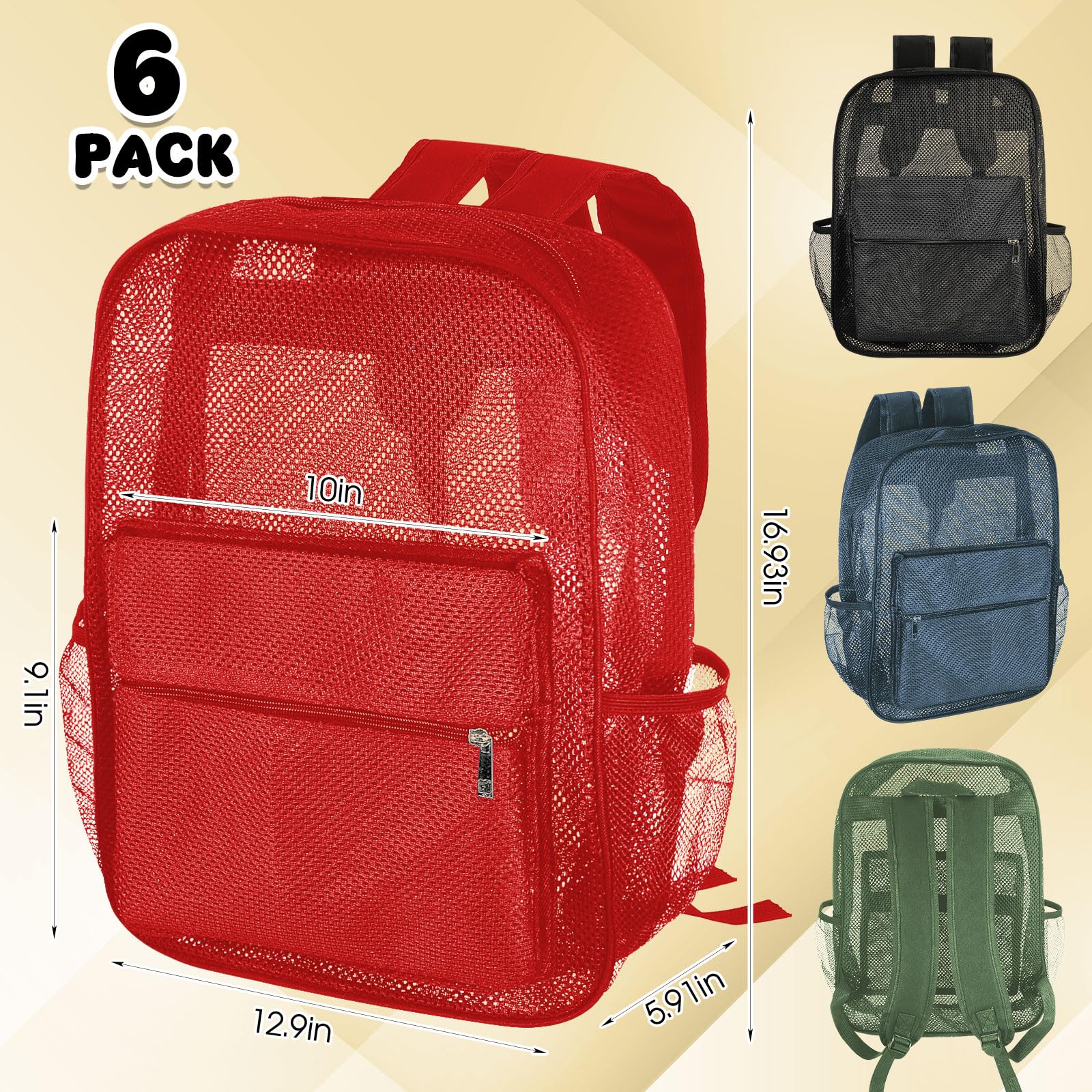 Amylove 6 Pcs Mesh Backpack Bulk 17 Inch See Through Heavy Duty Mesh Bookbags for Sports Travel Donation Charities (Colorful)