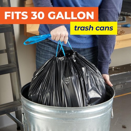 Hefty Essentials 30 Gallon Drawstring Trash Bags - 56 Count | Scent-Free Black Garbage Bags for Large Items