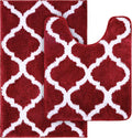 OLANLY Bathroom Rugs Set - Non-Slip Microfiber Bath Mat & U-Shaped Toilet Rug - Burgundy (30"x20" + 24"x20")