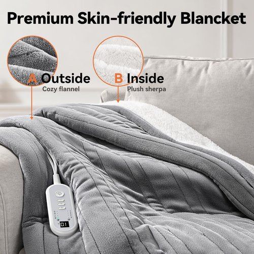 banxye Heated Blanket Electric Queen - Dual Control Ultimate Safety with Dual-Core Tech, ETL Certified, 84x90, 10H Auto Off, 8 Heat Levels, Dual-Sided Flannel & Sherpa, Ideal for The Master Bedroom