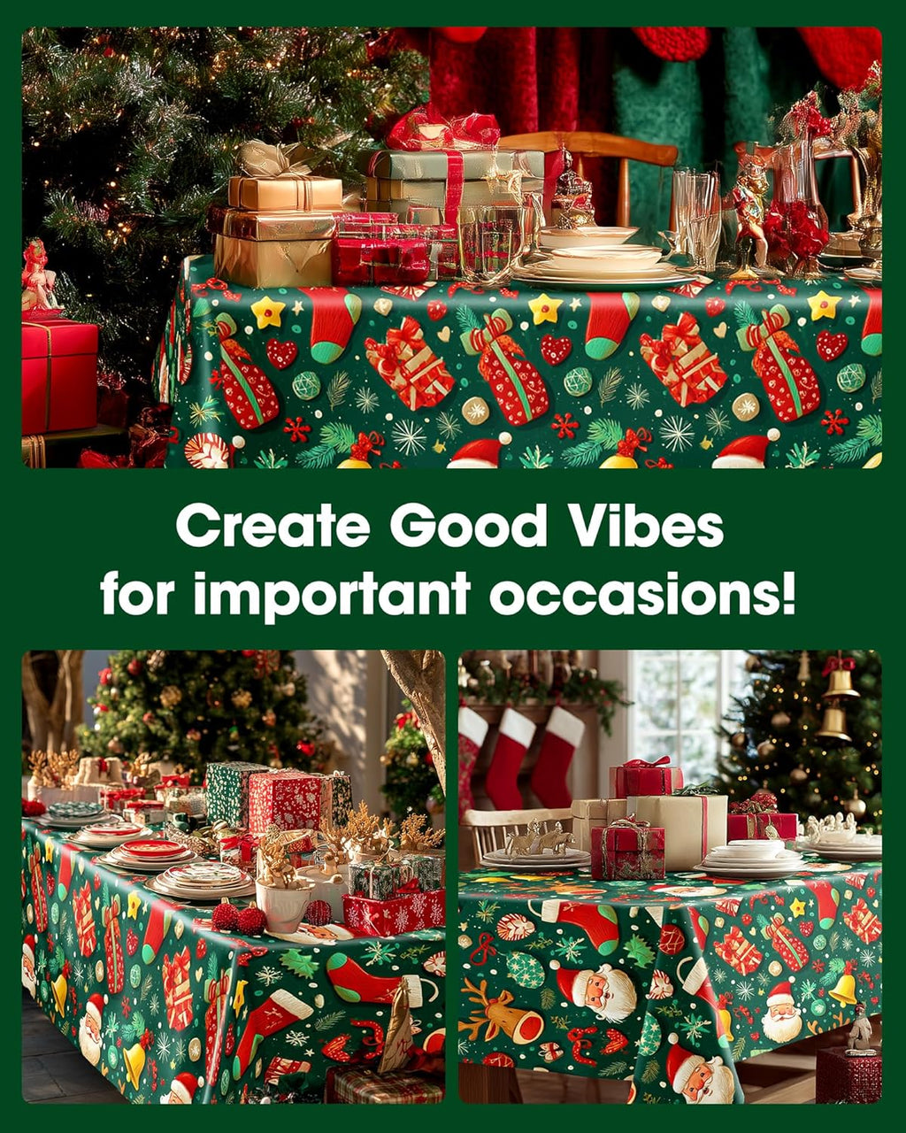 Pureegg Disposable Table Cloths - 10 Pack, 54 x 108 Inch, Sturdy & Leakproof Christmas Green for Parties