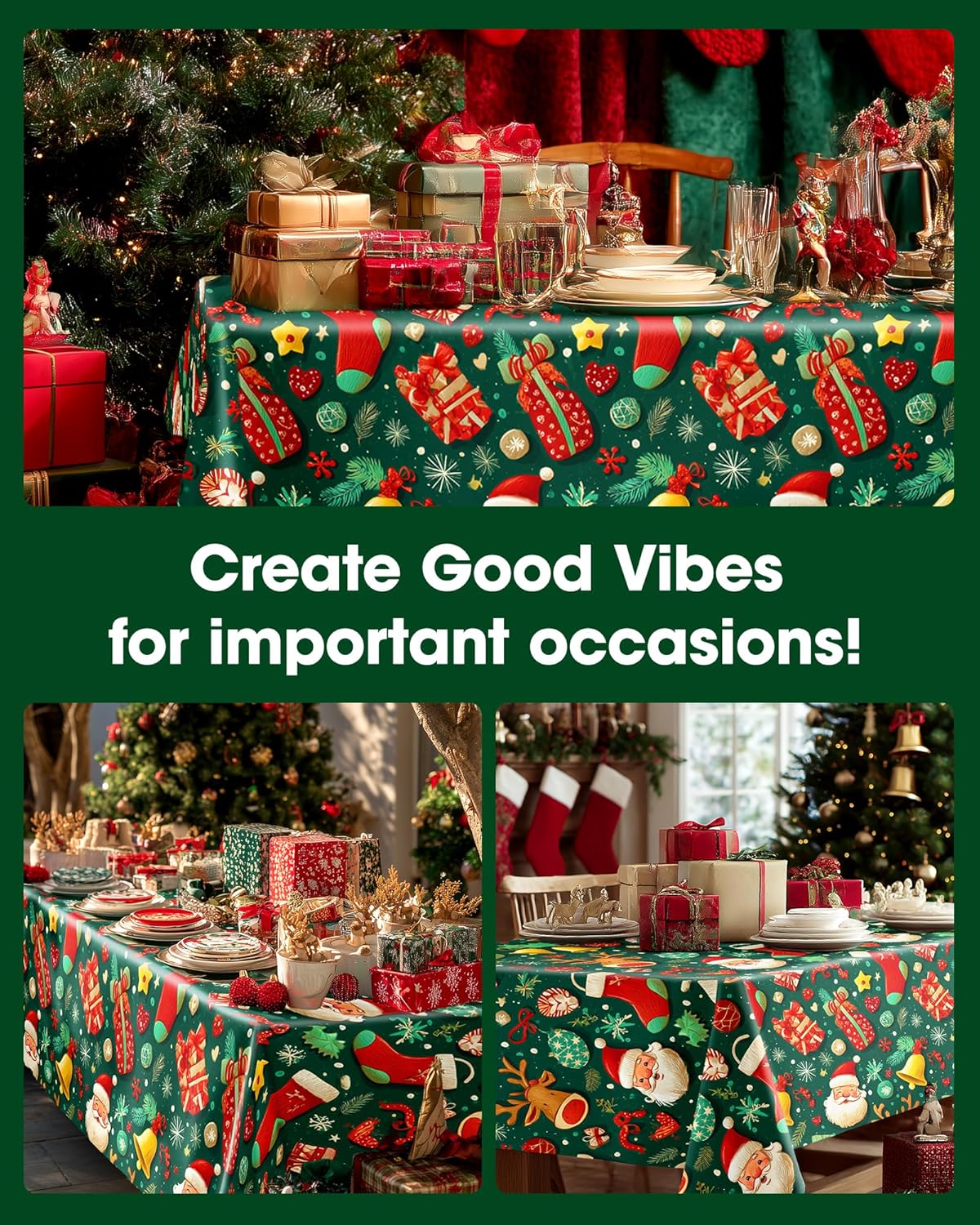 Pureegg Disposable Table Cloths - 10 Pack, 54 x 108 Inch, Sturdy & Leakproof Christmas Green for Parties