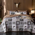 Wake In Cloud - Western Quilt Set, Southwestern Aztec Country Horse Cowboy Rustic Ranch Pattern Printed, Reversible Lightweight Bedspread Coverlet, 3 Pieces, Gray Brown, Queen/Full Size