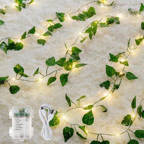 woohaha Vine with Fairy Lights,23ft 73LED Ivy String Light with Battery Operated,Leaf Light for Bedroom, Room, Wall, Garden, Party, Wedding Decor (Warm White)