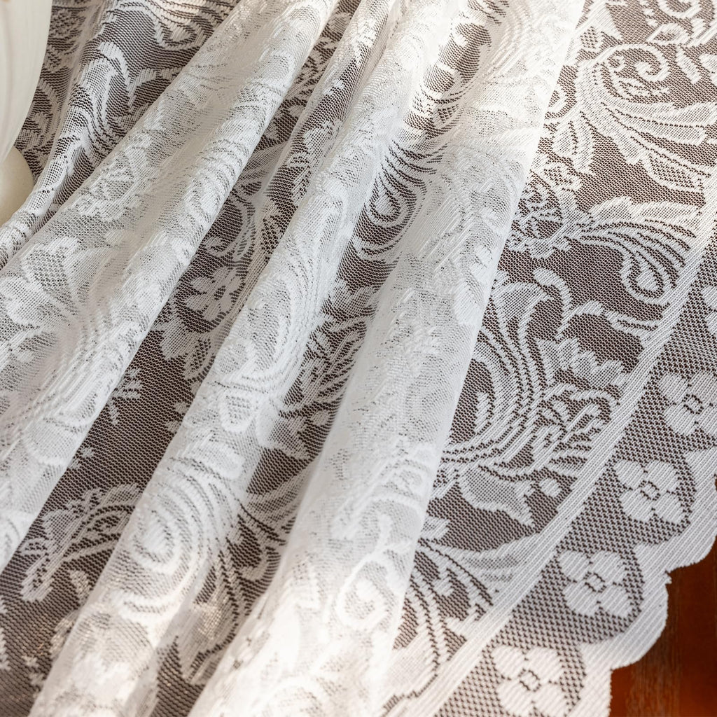 Jayla White Lace Round Tablecloth 60 Inches Phoenix Tail Flower Embroidered Wedding Table Cloths for Summer Outdoor Party Reception, Dinner Party, Baby Shower, Decorations, Home Decor