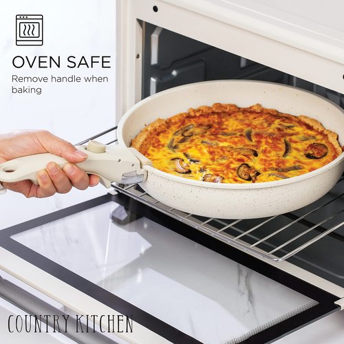 Country Kitchen Cookware Bundle- Cookware Set with Removable Hanldes and 8 Essential Kitchen Utensils for Cooking and Baking
