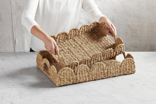 Mud Pie Nested Scallop Woven Trays Set; 21.63"X15.75"