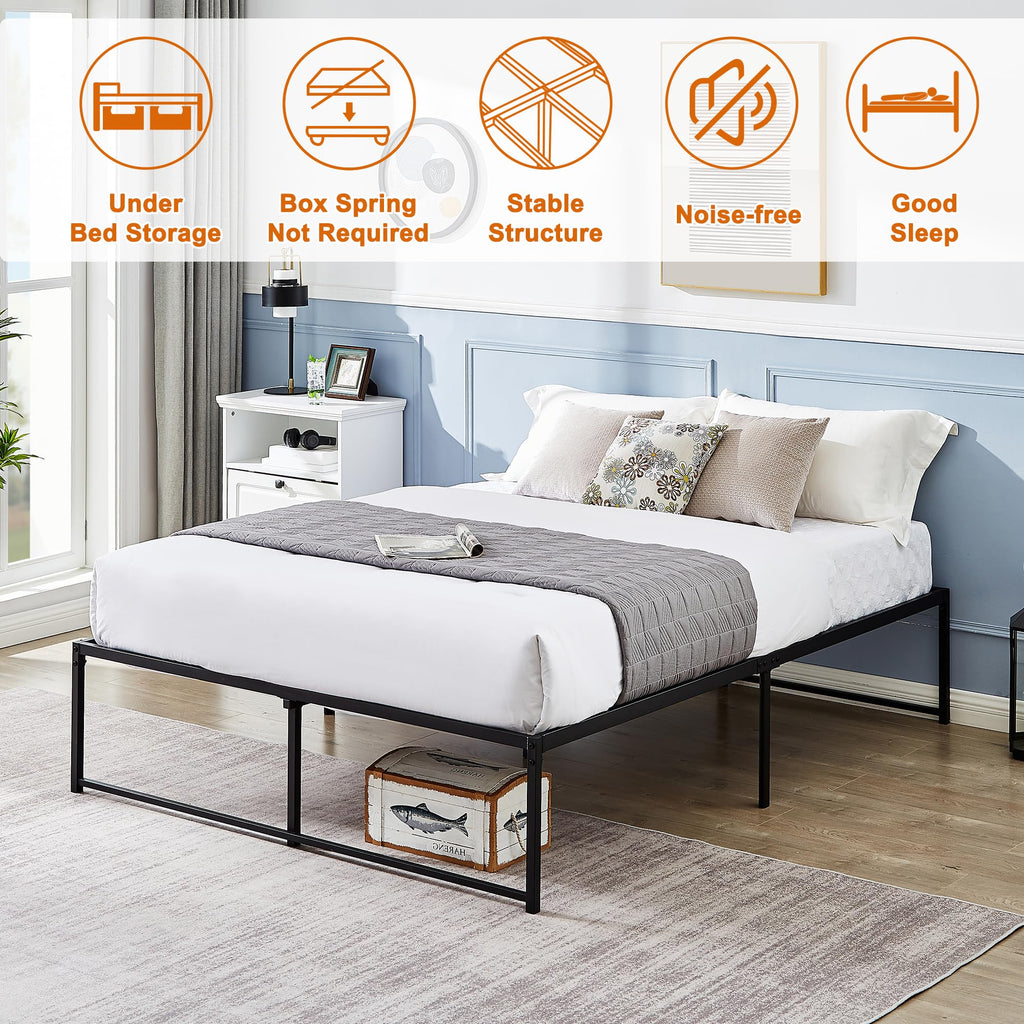 VECELO Full Size Metal Platform Bed Frame No Box Spring Needed 14 Inch Heavy Duty,Matte Black