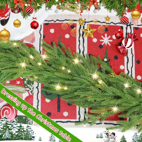 Goldshire 6 Ft Christmas Norfolk Pine Garland with 100 LED Lights, Dense Norfolk Pine Real Touch Garland, Artificial Greenery Garlands for Christmas Holiday Mantle Fireplace Table Home Decor Xmas