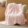 Bedsure Pink Throw Fuzzy Blanket for Couch - 350GSM Super GentleSoft Fluffy Cozy Plush Blankets for Women, Cute Small Fleece Throws for Girls, 50x60 Inches, Wider Striped Design