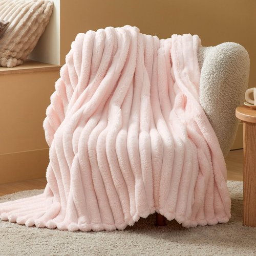 Bedsure Pink Throw Fuzzy Blanket for Couch - 350GSM Super GentleSoft Fluffy Cozy Plush Blankets for Women, Cute Small Fleece Throws for Girls, 50x60 Inches, Wider Striped Design