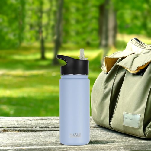 HASLE OUTFITTERS Insulated Water Bottle - 16 oz Double Wall Stainless Steel | Leak-Proof, Wide Mouth with Straw & Spout Lid (Light Blue)