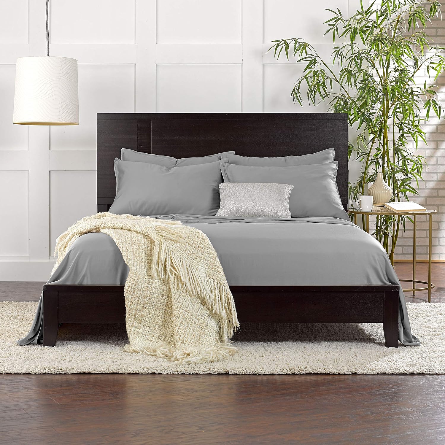 Pure Bamboo Queen Sheets - Luxuriously Soft 100% Organic Viscose Bed Sheet Set | Cooling & Durable (Queen, Stone Grey)