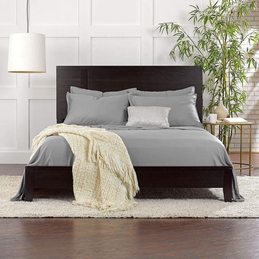 Pure Bamboo Twin Sheet Set - 100% Organic Viscose, Luxuriously Soft & Cooling | Stone Grey, Double Stitching