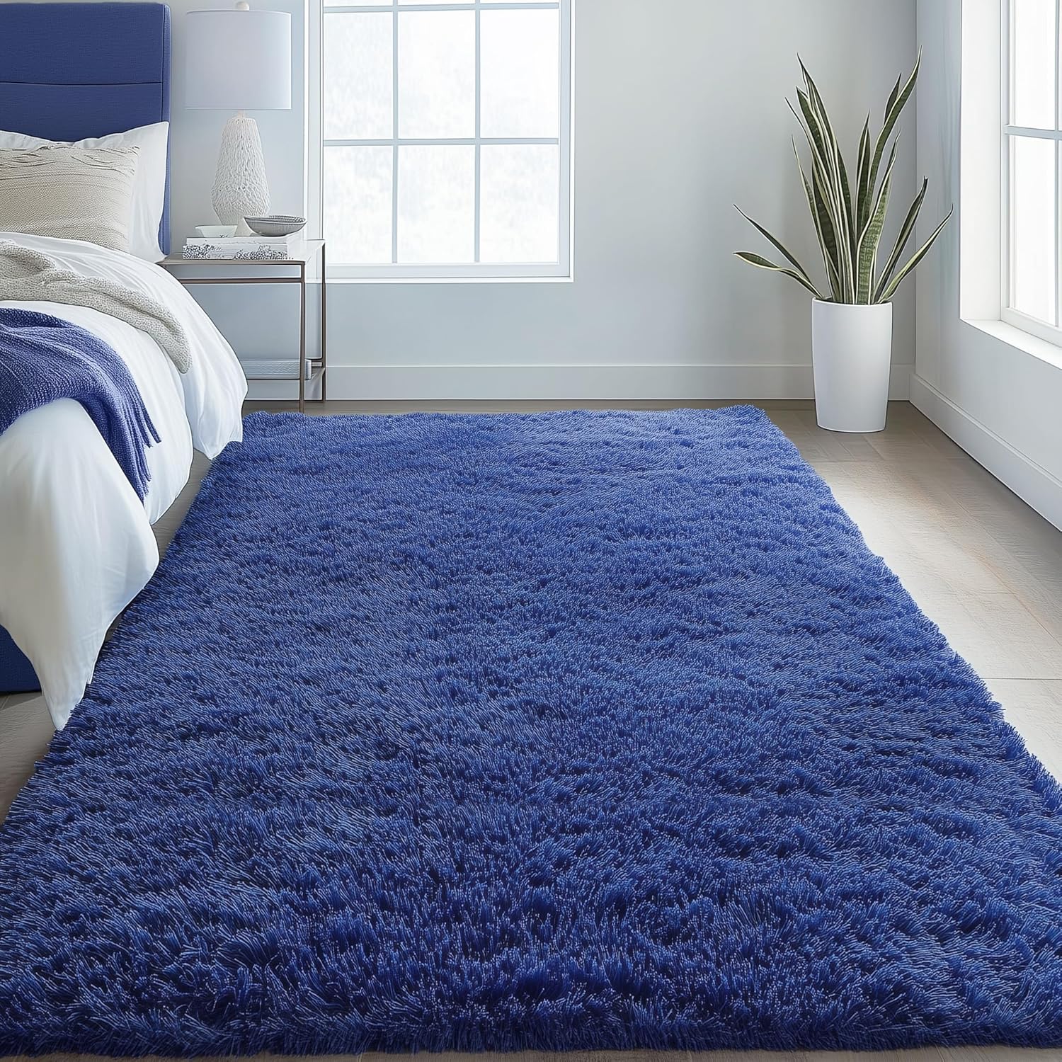 OLANLY Large 5x7 Machine Washable Area Rug - Soft Fluffy Shaggy Carpet for Living Room & Bedroom | Navy Blue