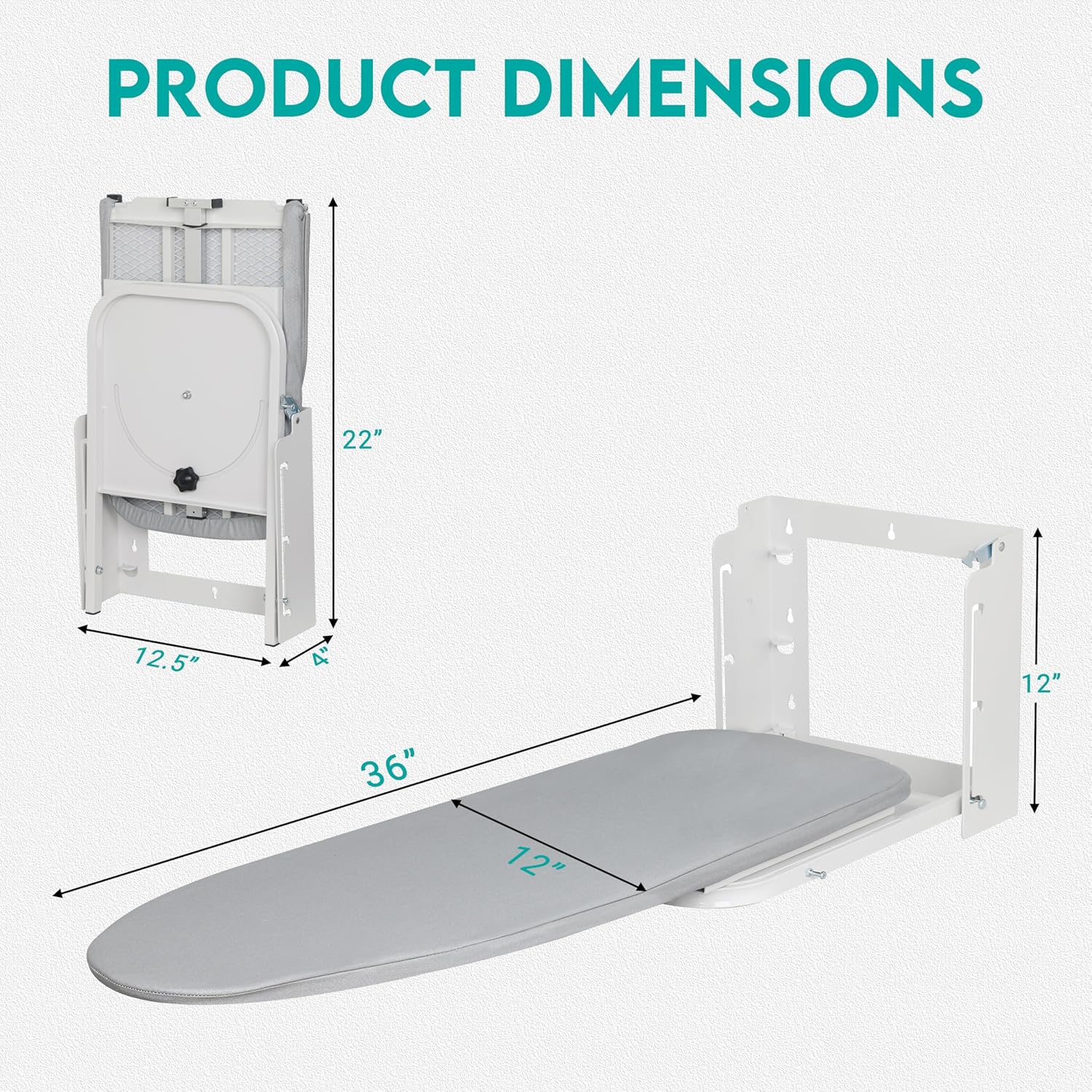 Zoes Homeware Wall Mounted Ironing Board - 180° Rotation, Space-Saving Design, 36" x 12", Silver