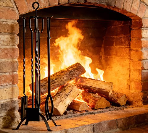 CALIDOLA 5 Pieces Fireplace Tools Set 31",Heavy Duty Wrouhgt Iron Fire Place Toolset with Poker, Shovel, Tongs, Brush, Stand for Outdoor Indoor Chimney, Hearth, Stove,Black