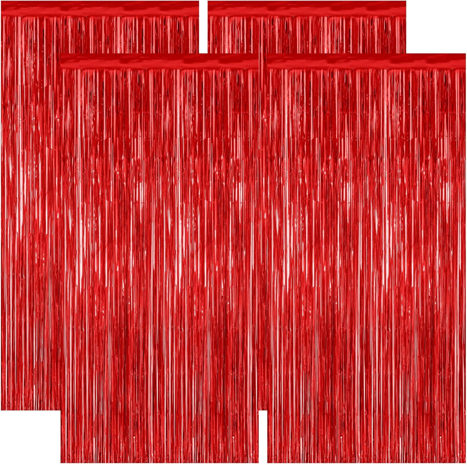 Skiennix Red Backdrop - 4 Pack Metallic Tinsel Curtains for Valentine's Day | 3.28 FT x 7.05 FT Party Decor