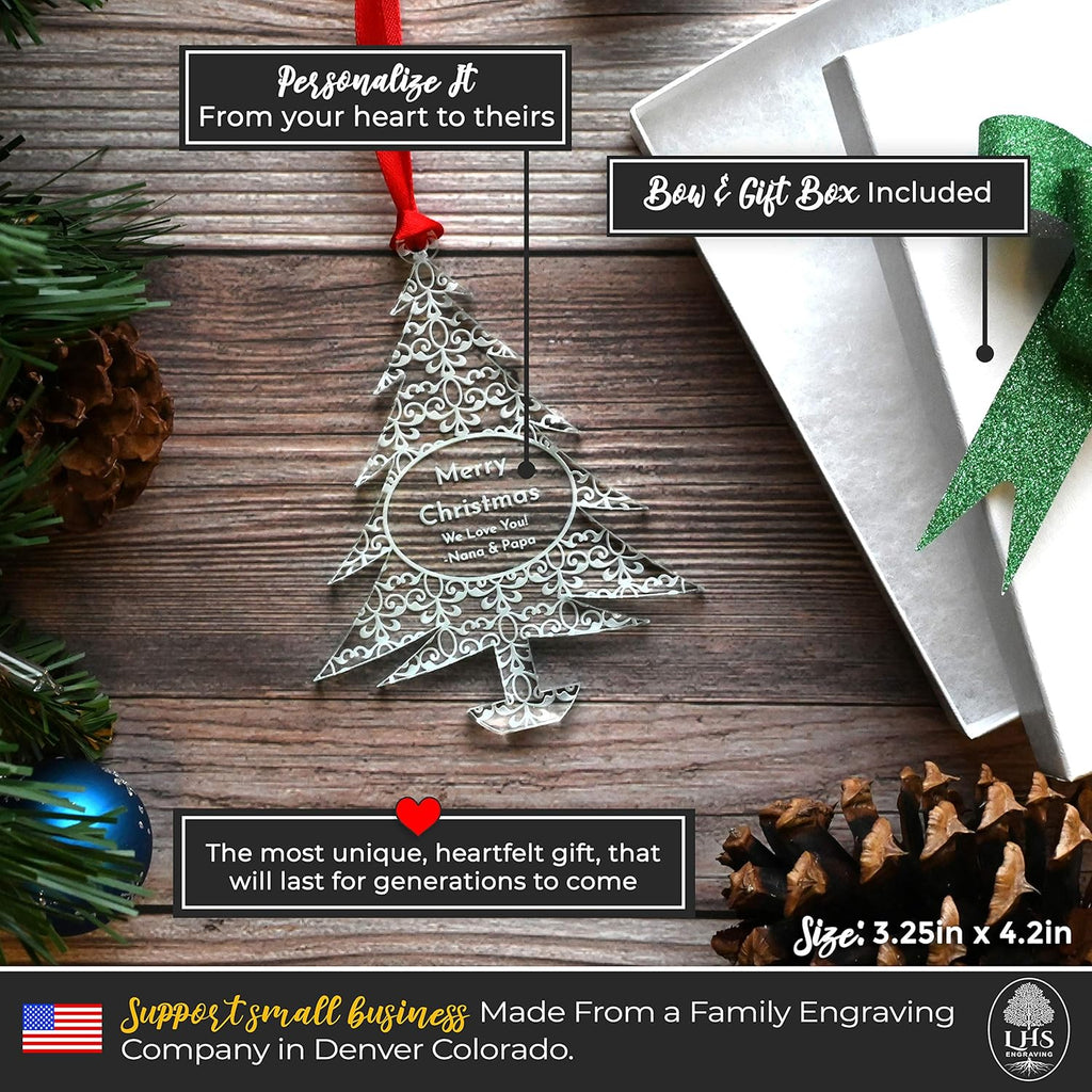 Personalized Christmas Ornaments 2025 - Unique Gift Box for Engagements, Weddings & Babies | Acrylic Lace Made in USA
