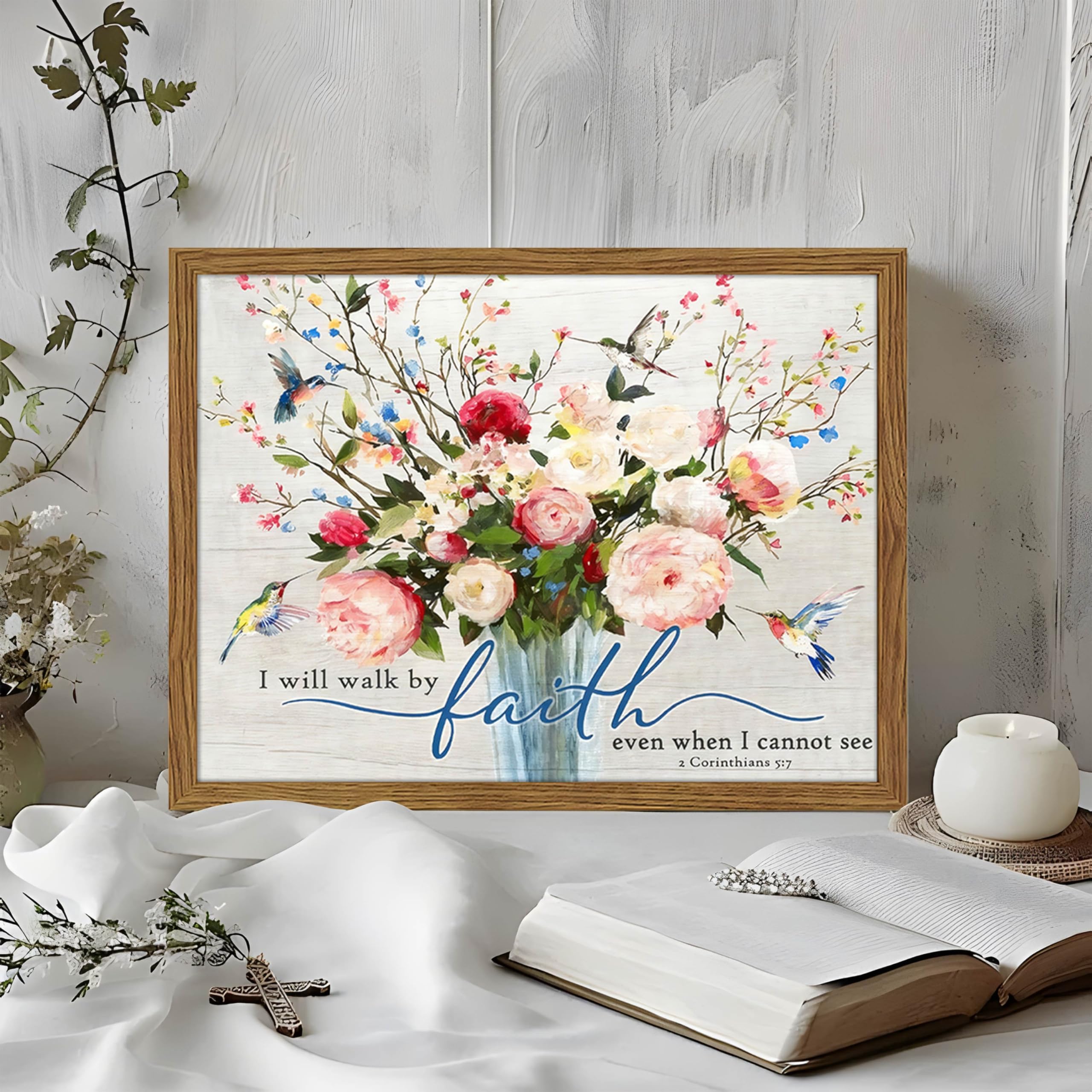 Dytila Bible Verses Wall Decor - Wood Framed 16x24 Inch Scripture Wall Art, Floral spiritual Paintings, Inspirational Religious Canvas Prints, Christian Faith Based Gifts for Home & Office