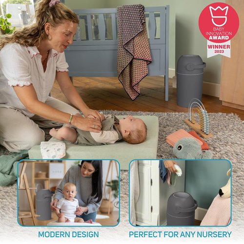 L.A. Baby Magic Diaper Pail - 100% Odor-Free System with Child-Safe Lock - No Refills Needed - Gray