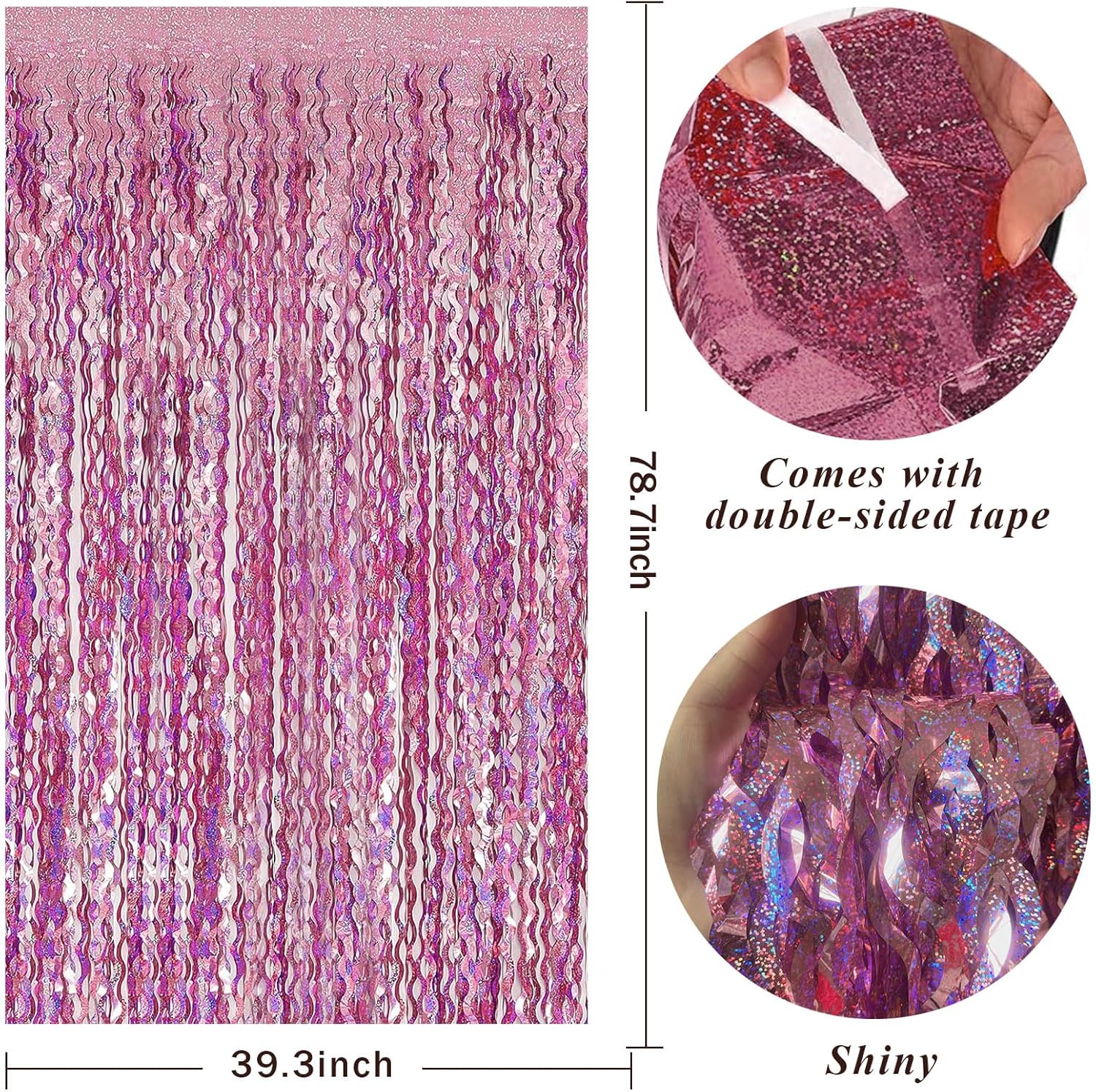 Skiennix Pink Streamers Fringe Backdrop - Metallic Tinsel Curtains for Party & Photo Booth Decor