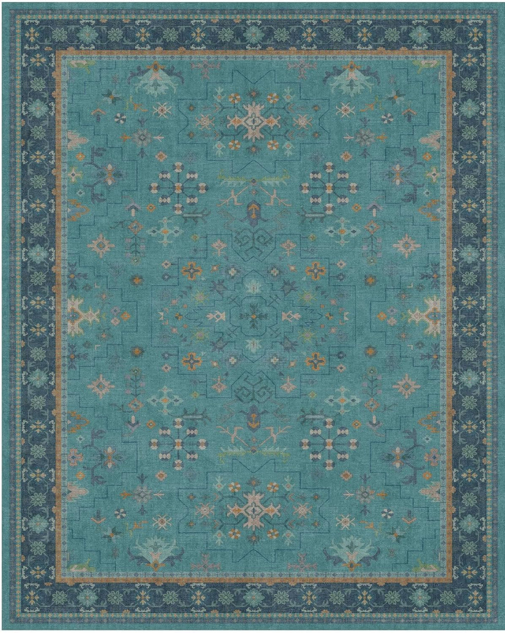 Skiennix Teal Area Rug - Washable Non-Skid Design for Entryway, Kitchen, Bathroom | Boho Geometric Style