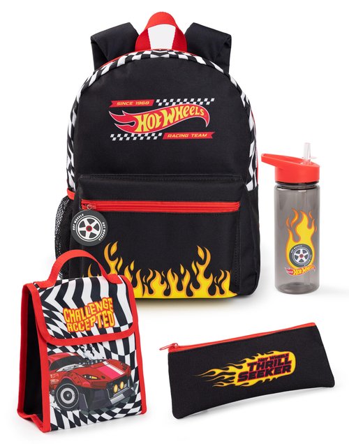 Hot Wheels Boys Backpack Set 4 Piece Black
