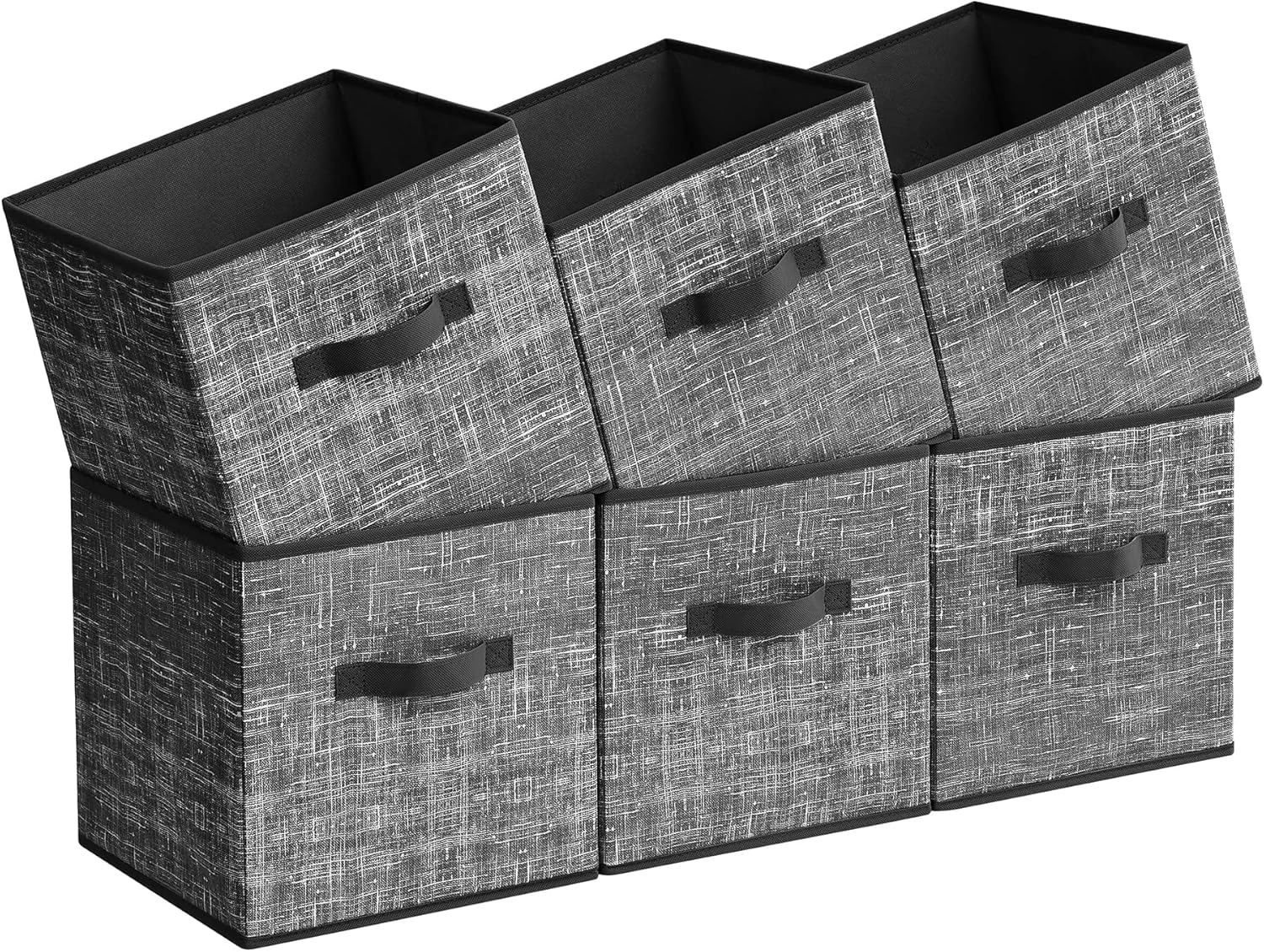 SONGMICS Storage Cubes - 11.8-Inch Foldable Non-Woven Fabric Bins with Double Handles - Set of 6, Classic Black