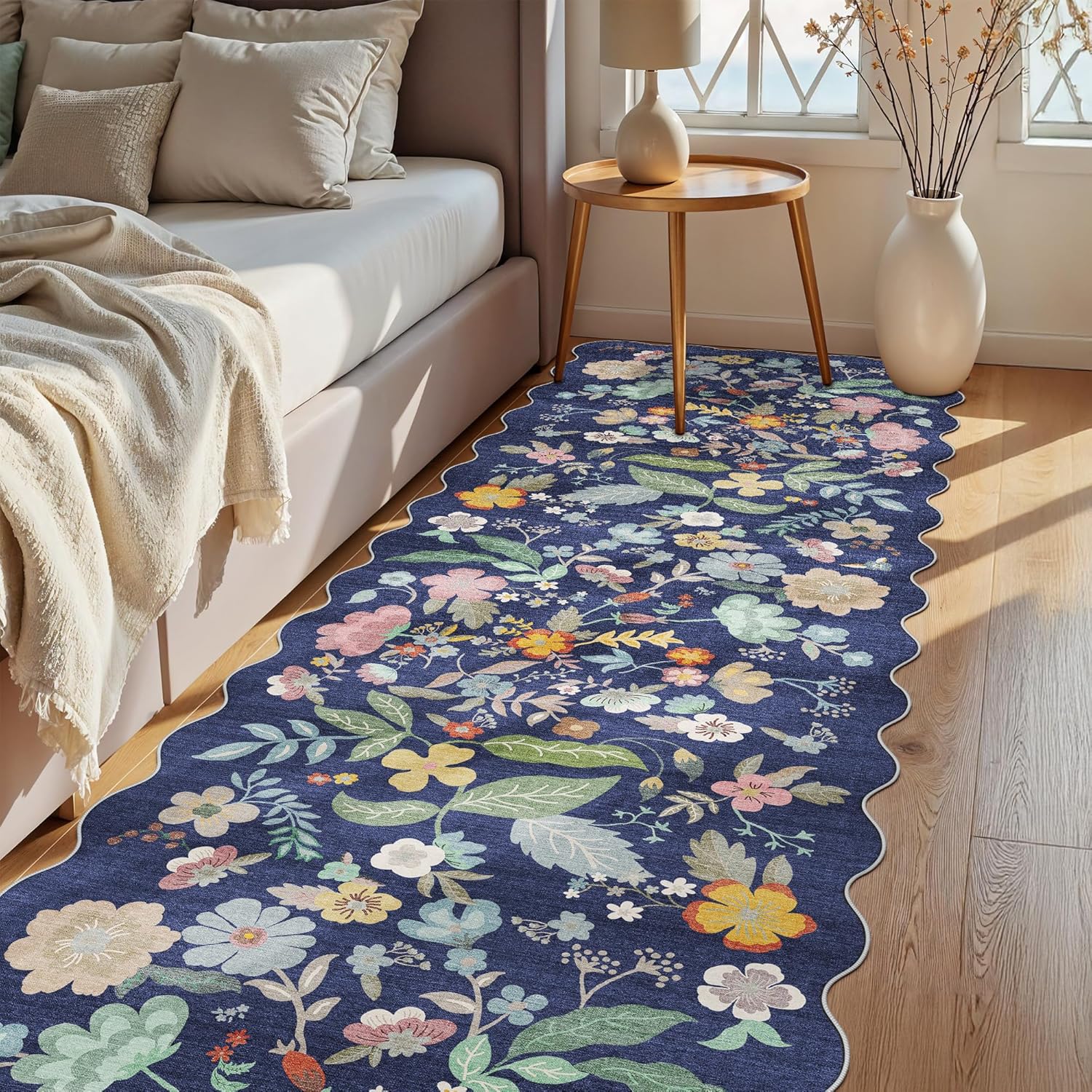 Skiennix 3x10 Long Hallway Runner Rug - Washable Floral Low-Pile Carpet for Entryway & Living Room | Purple