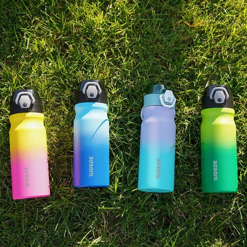 BJPKPK Insulated Water Bottle - 18oz Stainless Steel Flask with Straw & Carry Handle | Light Blue Leopard