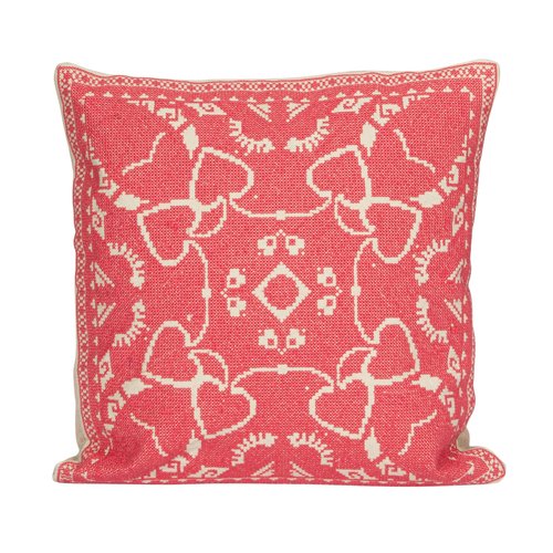 Creative Co-Op, Pink Cotton Pillow with Embroidered Design and Chambray Back, Natural