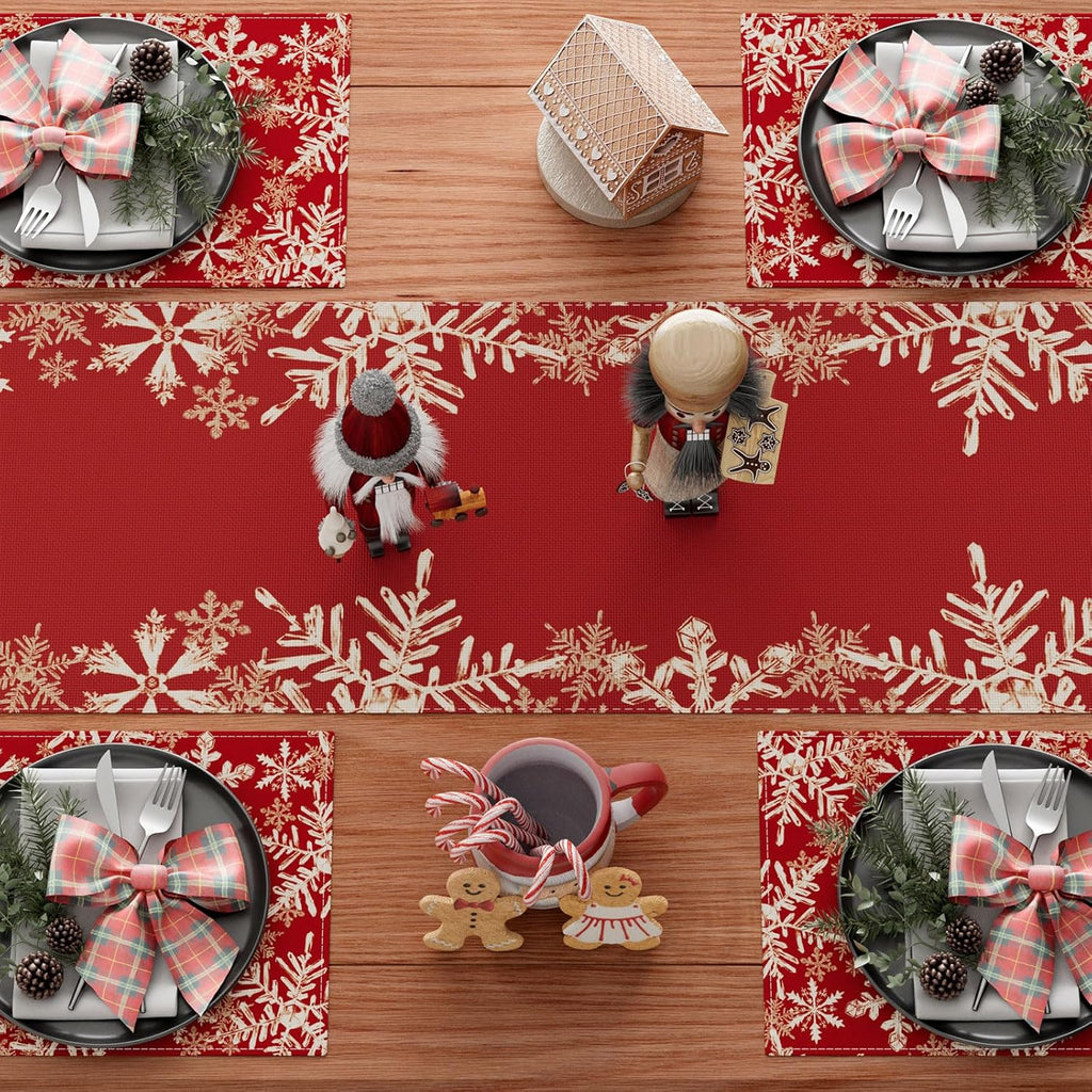 XCHI Red Snowflakes Table Runner - Winter Christmas Holiday Decor for Home Kitchen | 13x72 Inch