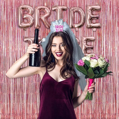 GREATRIL Rose Gold Tinsel Party Backdrop - Foil Fringe Curtain for Birthday Decorations | 1m x 2.5m, Set of 2