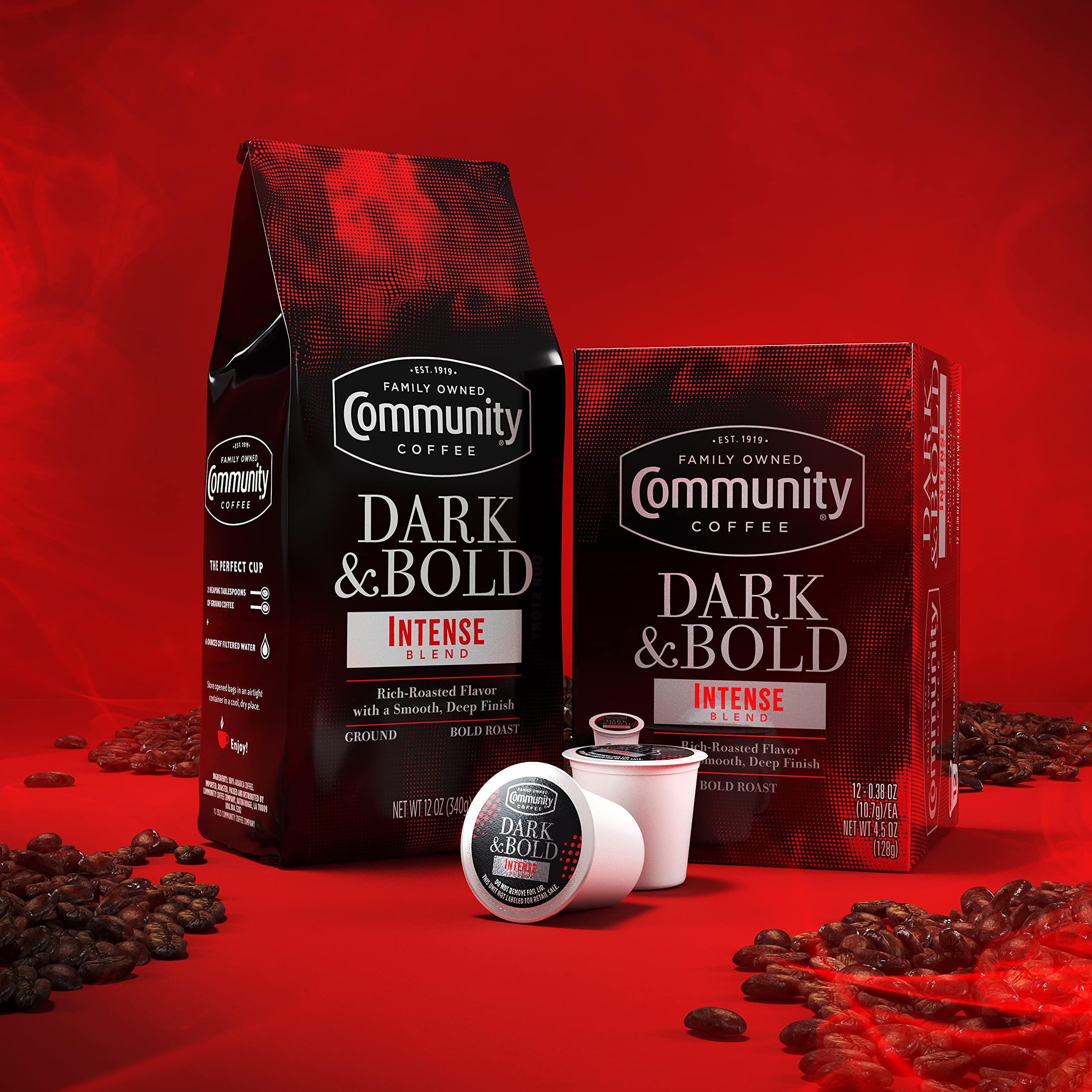 Community Coffee Dark & Bold Intense Blend 72 Count Coffee Pods, Dark Roast Compatible with Keurig 2.0 K-Cup Brewers, 12 Count (Pack of 6)